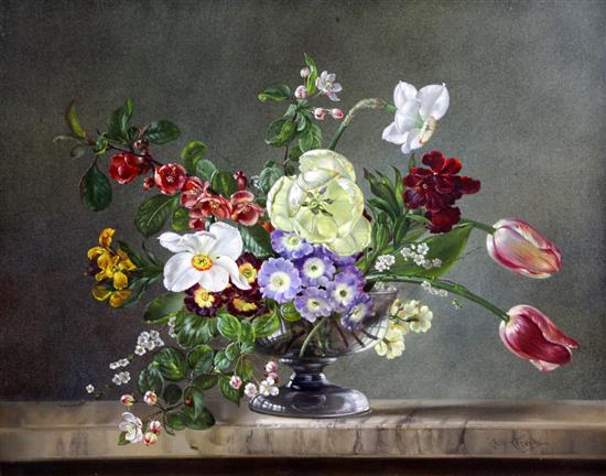 § Cecil Kennedy (1905-1997) Still life of spring flowers in a glass bowl, 16 x 20in.